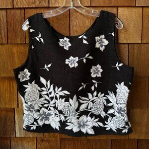 EUC Tommy Bahama Black & White Hawaiian Print Silk Sleeveless Tank in Women's 16